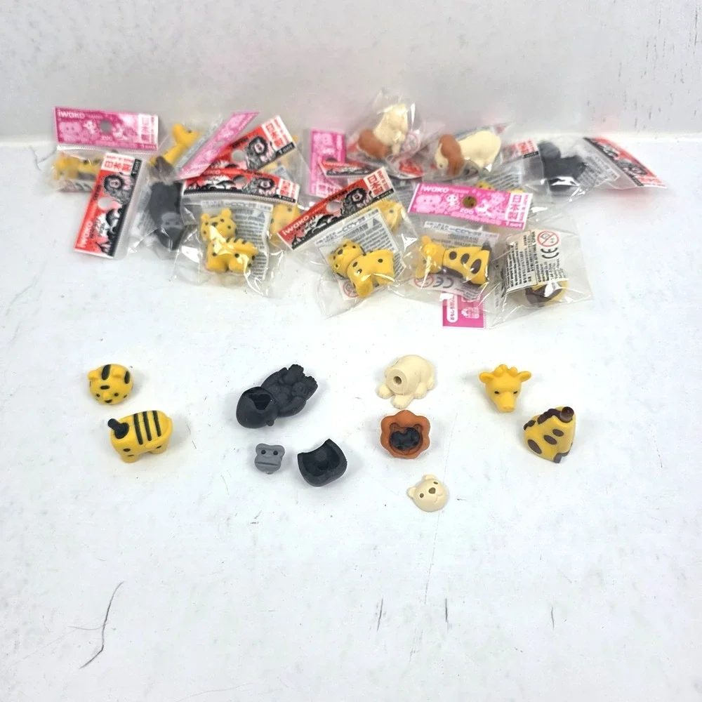 Lot of 14 Iwako Japanese 3D Puzzle Erasers Safari Tiger Gorilla Lion Giraffe NEW